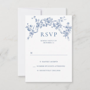 Victorian Ornate Grace Floral Dusty Blue Wedding RSVP Card