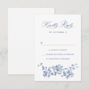 Victorian Ornate Grace Floral Dusty Blue Wedding RSVP Card