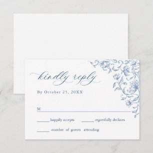 Victorian Ornate Grace Floral Dusty Blue Wedding RSVP Card