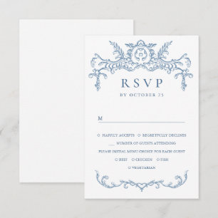 Victorian Ornate Grace Floral Dusty Blue Wedding RSVP Card