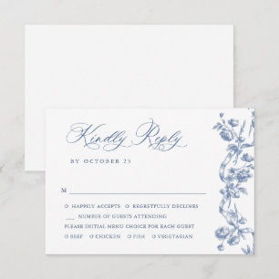 Victorian Ornate Grace Floral Dusty Blue Wedding RSVP Card