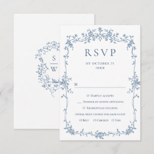 Victorian Ornate Grace Floral Dusty Blue Wedding RSVP Card