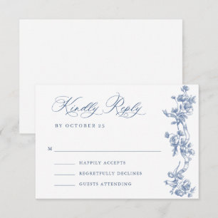Victorian Ornate Grace Floral Dusty Blue Wedding RSVP Card