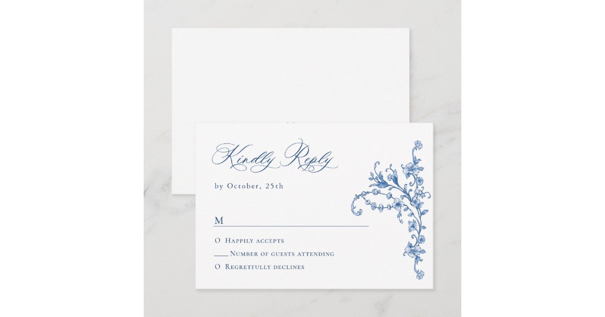 Victorian Ornate Grace Floral Dusty Blue Wedding RSVP Card | Zazzle