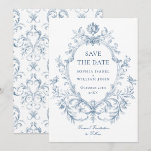 Victorian Ornate Grace Floral Dusty Blue Wedding Save The Date