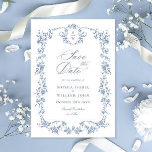 Victorian Ornate Grace Floral Dusty Blue Wedding Save The Date