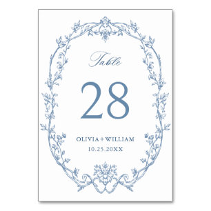Victorian Ornate Grace Floral Dusty Blue Wedding Table Number