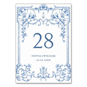 Victorian Ornate Grace Floral Dusty Blue Wedding Table Number