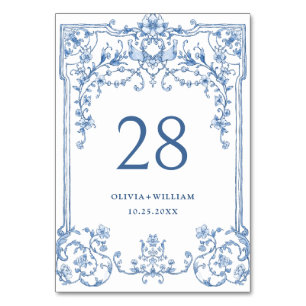 Victorian Ornate Grace Floral Dusty Blue Wedding Table Number
