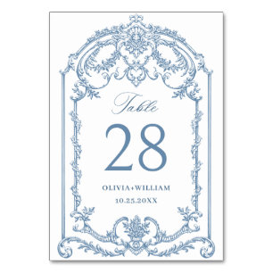 Victorian Ornate Grace Floral Dusty Blue Wedding Table Number