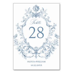 Victorian Ornate Grace Floral Dusty Blue Wedding Table Number