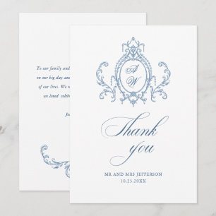 Victorian Ornate Grace Floral Dusty Blue Wedding Thank You Card