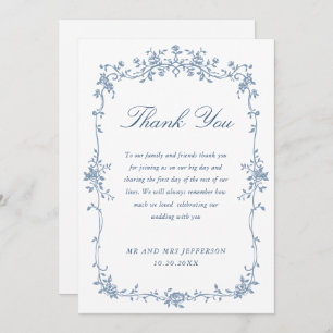 Victorian Ornate Grace Floral Dusty Blue Wedding Thank You Card