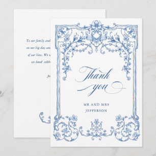 Victorian Ornate Grace Floral Dusty Blue Wedding Thank You Card