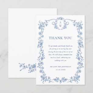 Victorian Ornate Grace Floral Dusty Blue Wedding Thank You Card