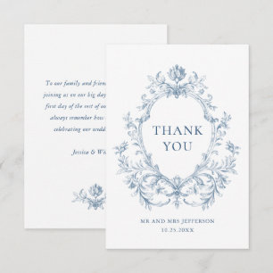 Victorian Ornate Grace Floral Dusty Blue Wedding Thank You Card