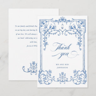 Victorian Ornate Grace Floral Dusty Blue Wedding Thank You Card