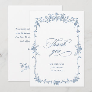 Victorian Ornate Grace Floral Dusty Blue Wedding Thank You Card