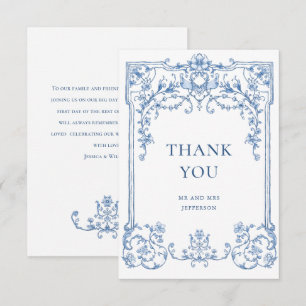 Victorian Ornate Grace Floral Dusty Blue Wedding Thank You Card