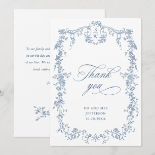 Victorian Ornate Grace Floral Dusty Blue Wedding Thank You Card