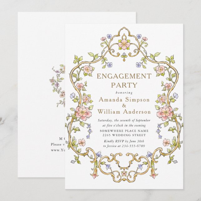 Victorian Ornate Grace Floral ENGAGEMENT PARTY Invitation (Front/Back)