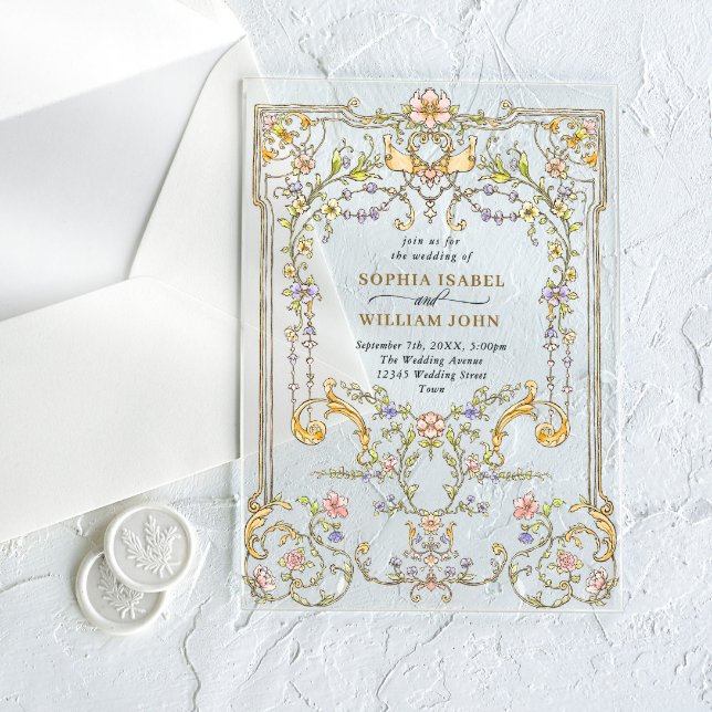 Victorian Ornate Grace Floral Frame Wedding Acrylic Invitations (Creator Uploaded)
