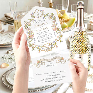 Victorian Ornate Grace Floral Frame Wedding All In One Invitation