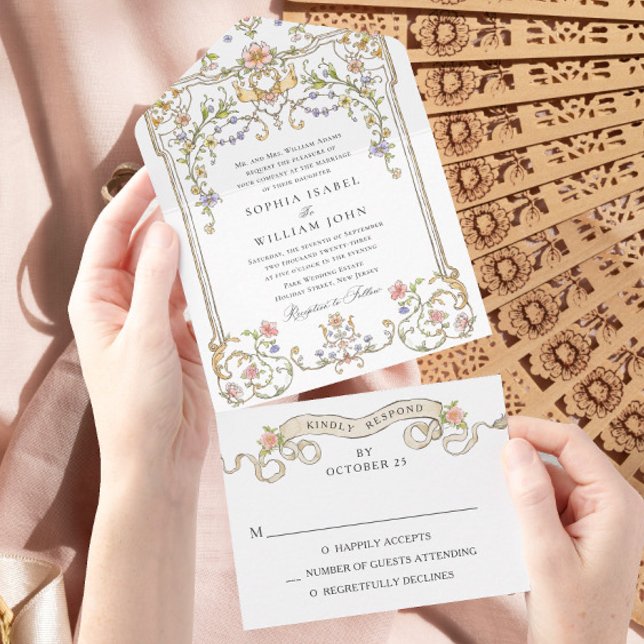 Victorian Ornate Grace Floral Frame Wedding All In One Invitation (Creator Uploaded)
