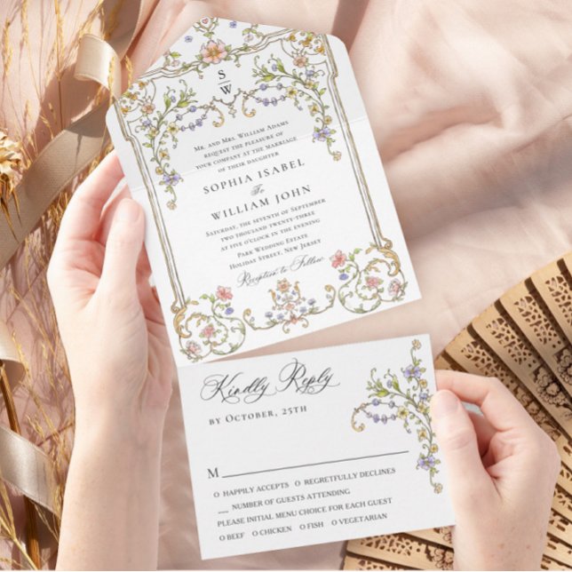 Victorian Ornate Grace Floral Frame Wedding All In One Invitation (Creator Uploaded)