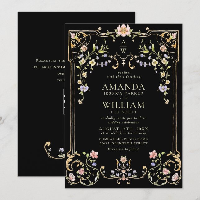 Victorian Ornate Grace Floral Frame Wedding Invitation (Front/Back)