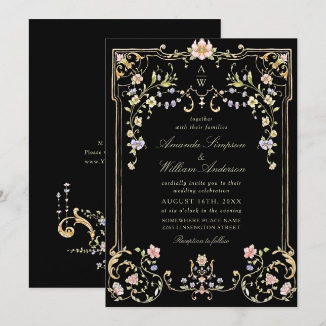 Victorian Ornate Grace Floral Frame Wedding Invitation (Front/Back)