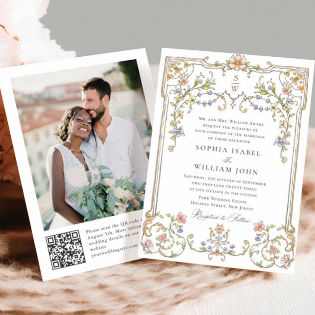 Victorian Ornate Grace Floral Frame Wedding Photo Invitation (Creator Uploaded)