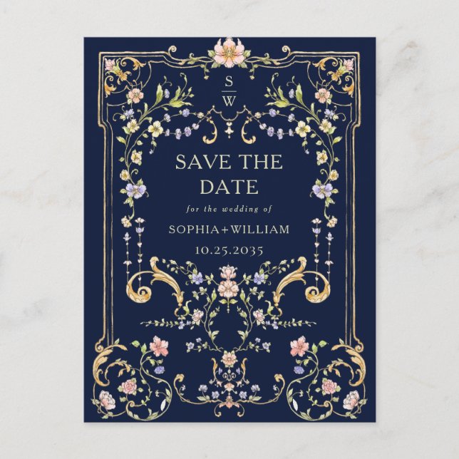 Victorian Ornate Grace Floral Frame Wedding Postcard (Front)