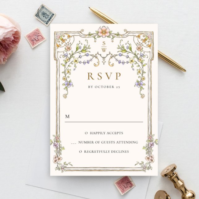 Victorian Ornate Grace Floral Frame Wedding RSVP C (Creator Uploaded)