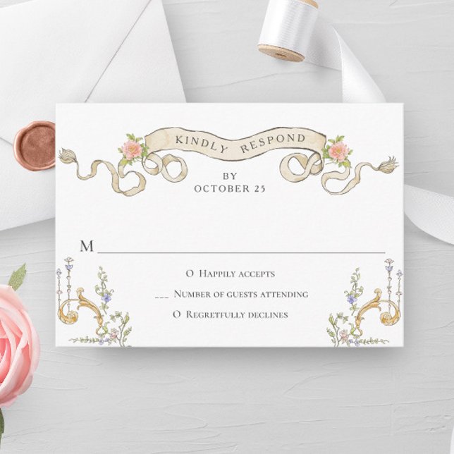 Victorian Ornate Grace Floral Frame Wedding RSVP Card (Creator Uploaded)