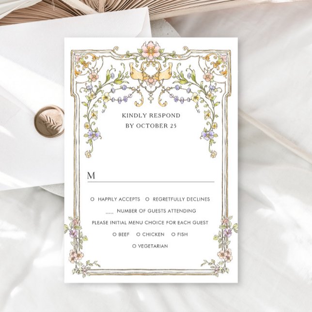 Victorian Ornate Grace Floral Frame Wedding RSVP Card (Creator Uploaded)