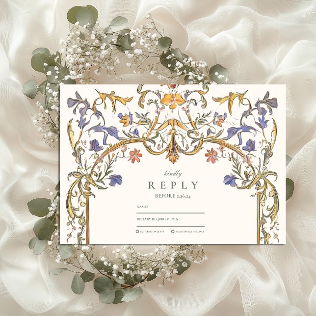 Victorian Ornate Grace Floral Frame Wedding RSVP Card (Creator Uploaded)
