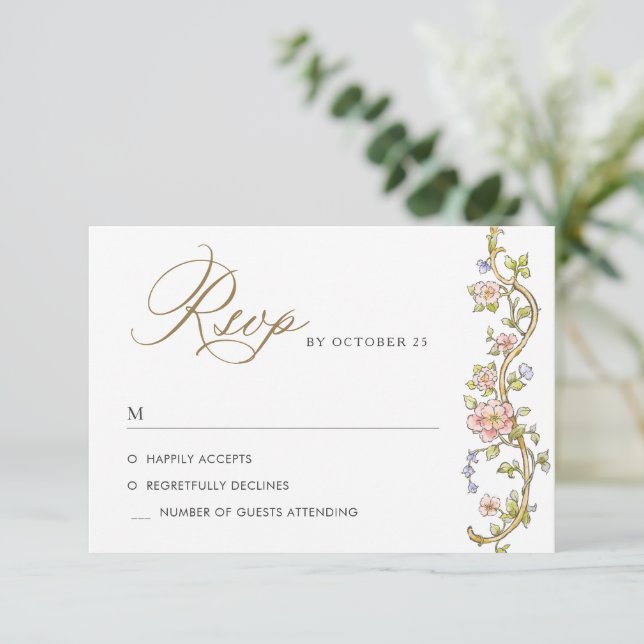 Victorian Ornate Grace Floral Frame Wedding RSVP Card (Standing Front)