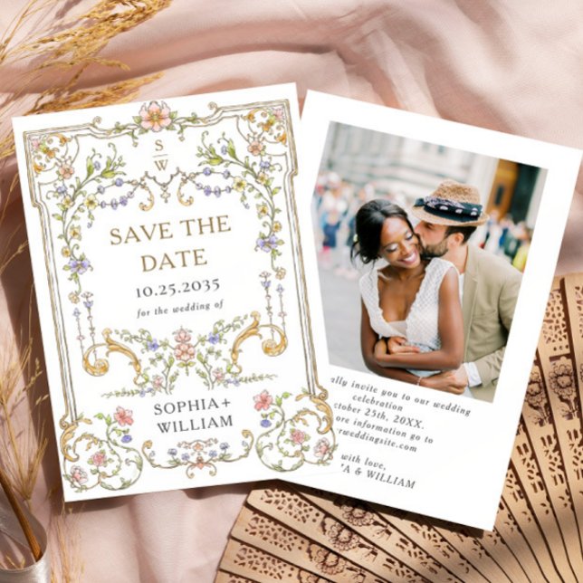 Victorian Ornate Grace Floral Frame Wedding Save The Date (Creator Uploaded)