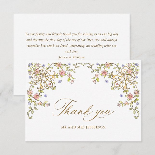 Victorian Ornate Grace Floral Frame Wedding Thank You Card (Front/Back)
