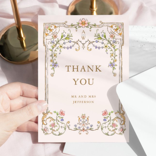 Victorian Ornate Grace Floral Frame Wedding Thank You Card (Creator Uploaded)
