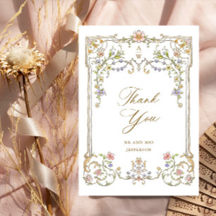 Victorian Ornate Grace Floral Frame Wedding Thank You Card