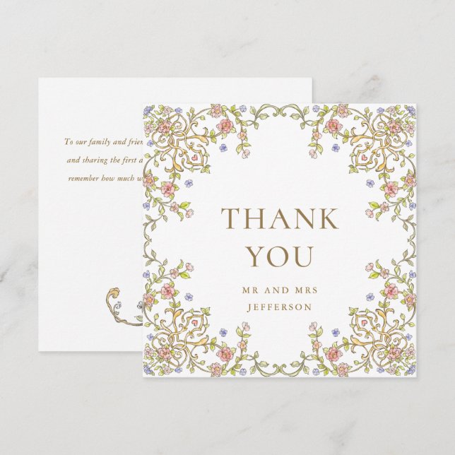 Victorian Ornate Grace Floral Frame Wedding Thank You Card (Front/Back)