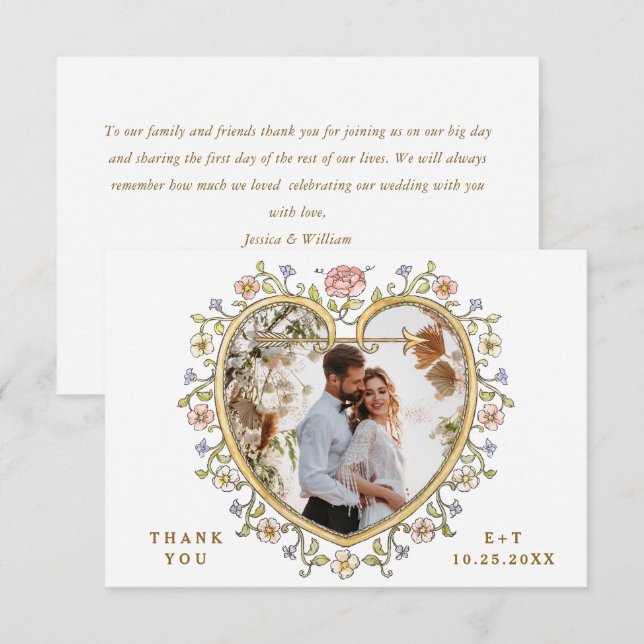 Victorian Ornate Grace Floral Frame Wedding Thank You Card (Front/Back)