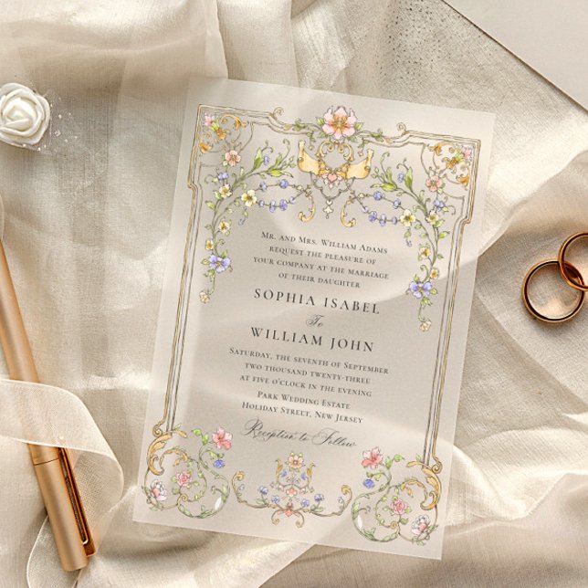 Victorian Ornate Grace Floral Frame Wedding Vellum Invitations (Creator Uploaded)