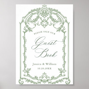 Victorian Ornate Grace Floral Green Guestbook Sign