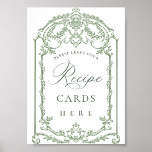 Victorian Ornate Grace Floral Green Recipe Cards Poster