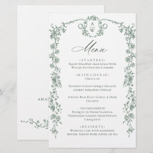 Victorian Ornate Grace Floral Green Wedding Menu