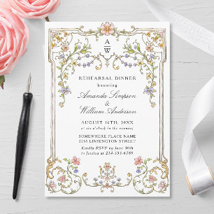 Victorian Ornate Grace Floral Rehearsal Dinner Invitation