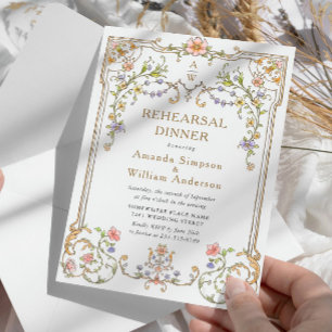 Victorian Ornate Grace Floral Rehearsal Dinner Invitation